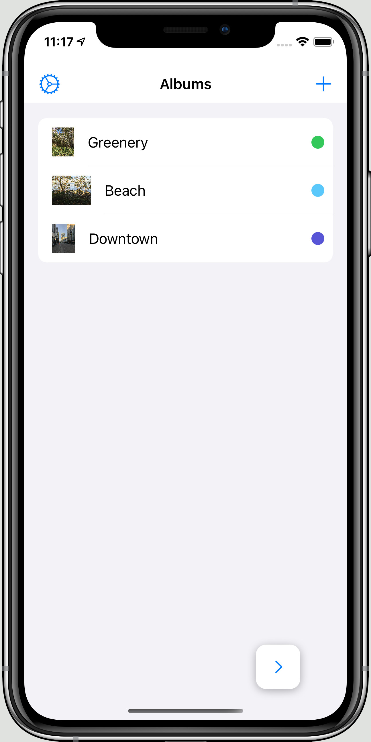 List of Location Camera photo albums displayed on an iPhone