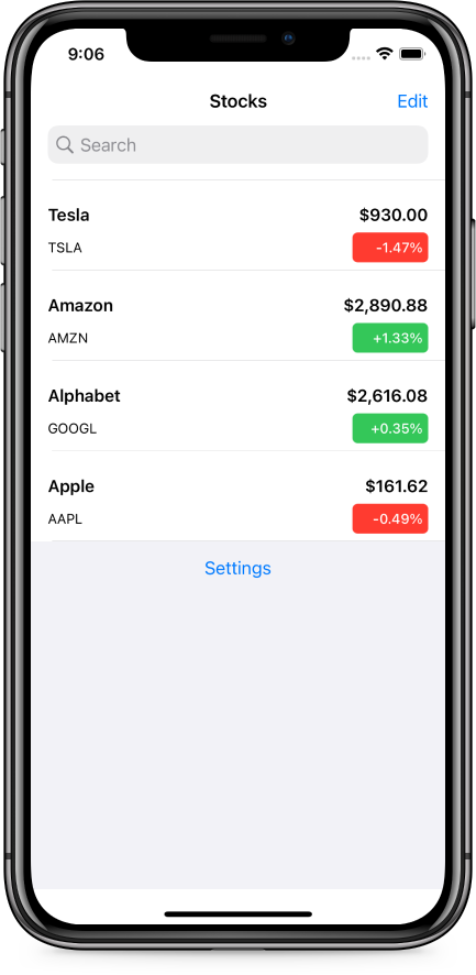 Home screen of the app Parrot Financial displayed on an iPhone
